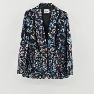 Self Portrait Floral Sequin Blazer Womens Size L Black Evening Tailored Luxe
